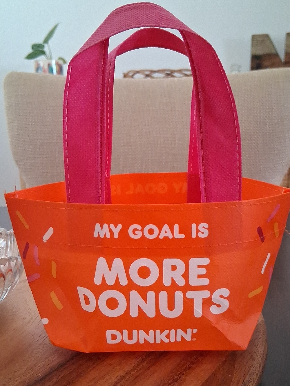 Dunkin' Donuts Orange and Pink 'More Donuts' Mini Tote Bag